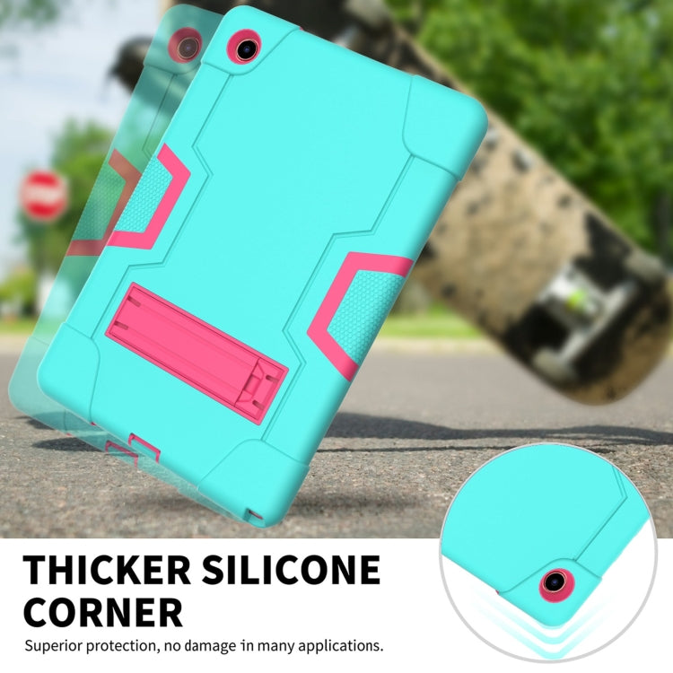 For Samsung Galaxy Tab A8 Contrast Color Robot Silicone Hybrid PC Tablet Case with Holder(Mint Green Rose Red) by bashfashion