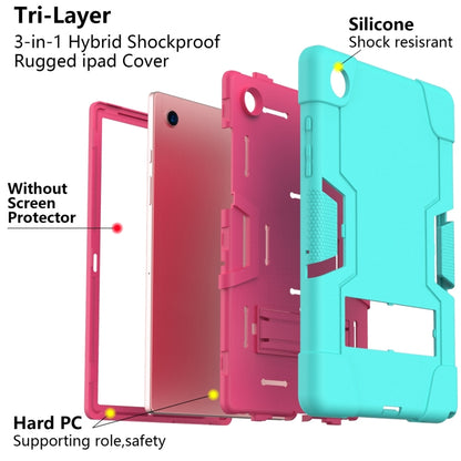For Samsung Galaxy Tab A8 Contrast Color Robot Silicone Hybrid PC Tablet Case with Holder(Mint Green Rose Red) by bashfashion