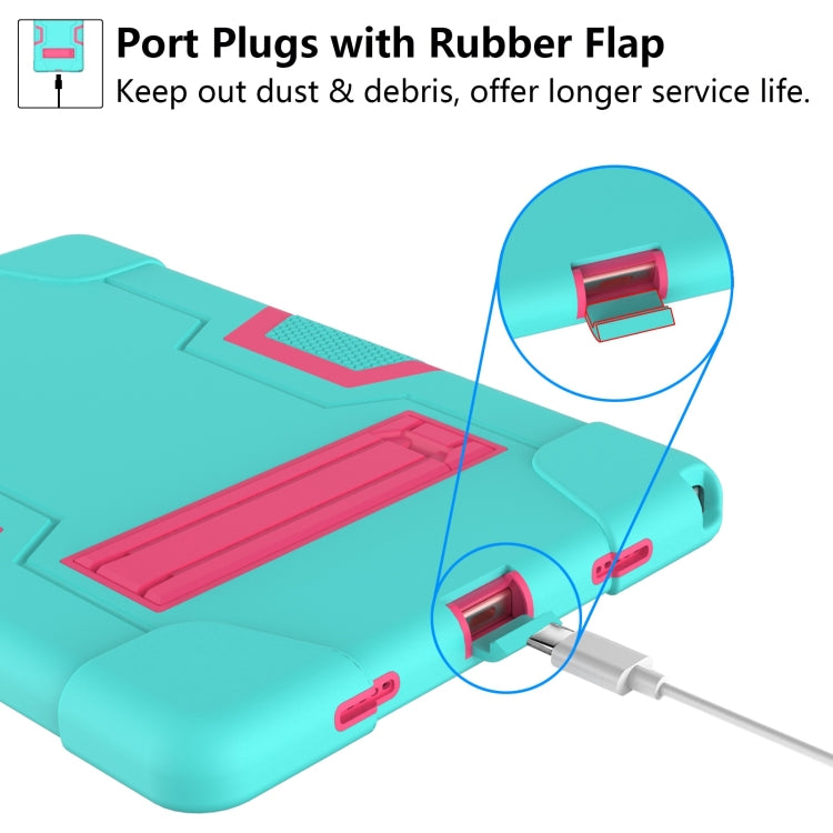 For Samsung Galaxy Tab A8 Contrast Color Robot Silicone Hybrid PC Tablet Case with Holder(Mint Green Rose Red) by bashfashion