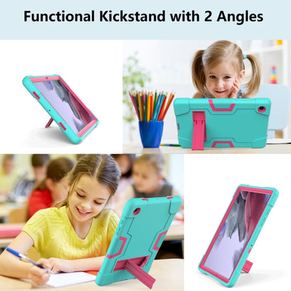 For Samsung Galaxy Tab A8 Contrast Color Robot Silicone Hybrid PC Tablet Case with Holder(Mint Green Rose Red) by bashfashion