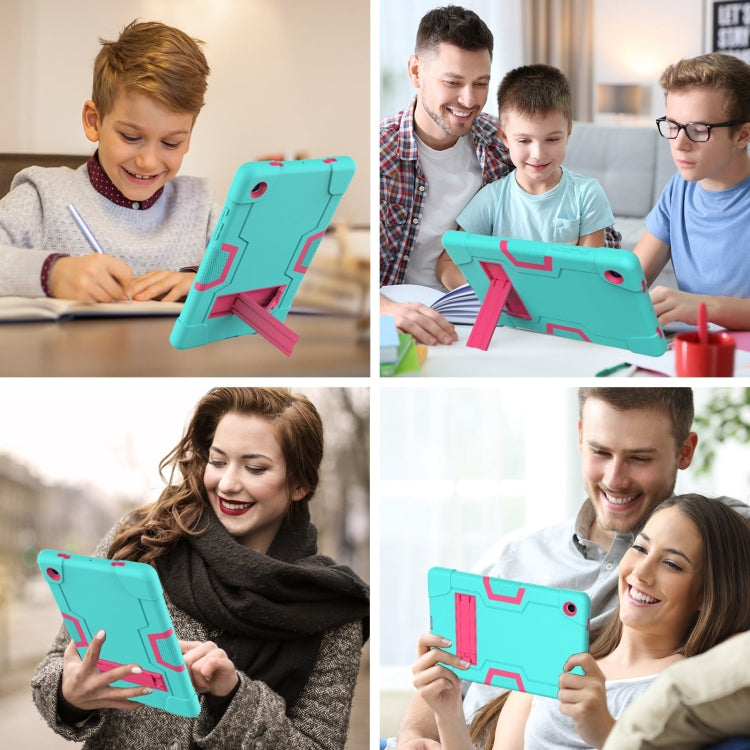 For Samsung Galaxy Tab A8 Contrast Color Robot Silicone Hybrid PC Tablet Case with Holder(Mint Green Rose Red) by bashfashion