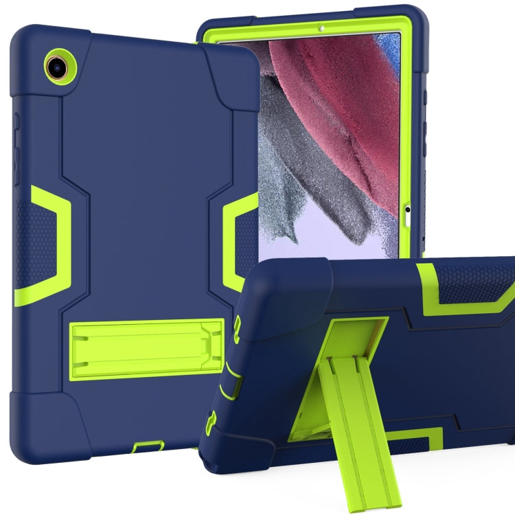 For Samsung Galaxy Tab A8 Contrast Color Robot Silicone Hybrid PC Tablet Case with Holder(Navy Blue Yellow Green) by bashfashion