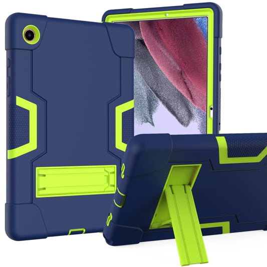 For Samsung Galaxy Tab A8 Contrast Color Robot Silicone Hybrid PC Tablet Case with Holder(Navy Blue Yellow Green) by bashfashion