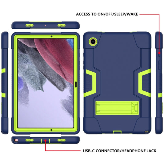 For Samsung Galaxy Tab A8 Contrast Color Robot Silicone Hybrid PC Tablet Case with Holder(Navy Blue Yellow Green) by bashfashion