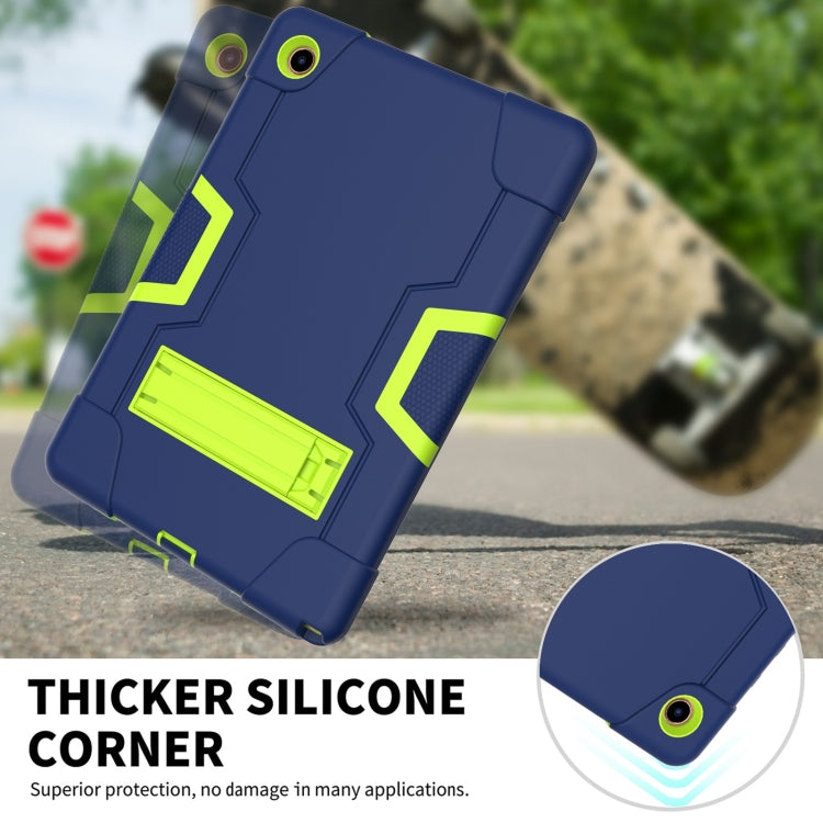 For Samsung Galaxy Tab A8 Contrast Color Robot Silicone Hybrid PC Tablet Case with Holder(Navy Blue Yellow Green) by bashfashion
