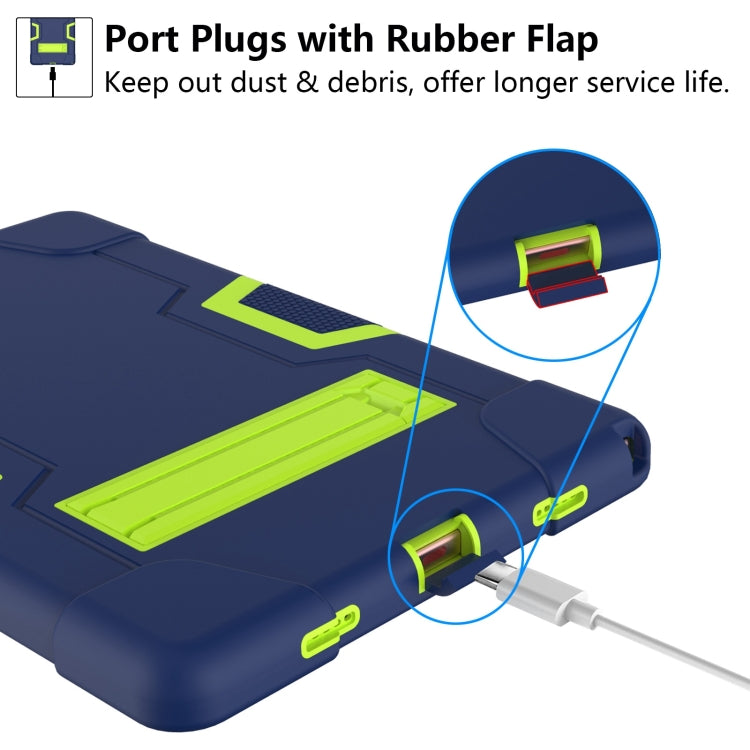 For Samsung Galaxy Tab A8 Contrast Color Robot Silicone Hybrid PC Tablet Case with Holder(Navy Blue Yellow Green) by bashfashion