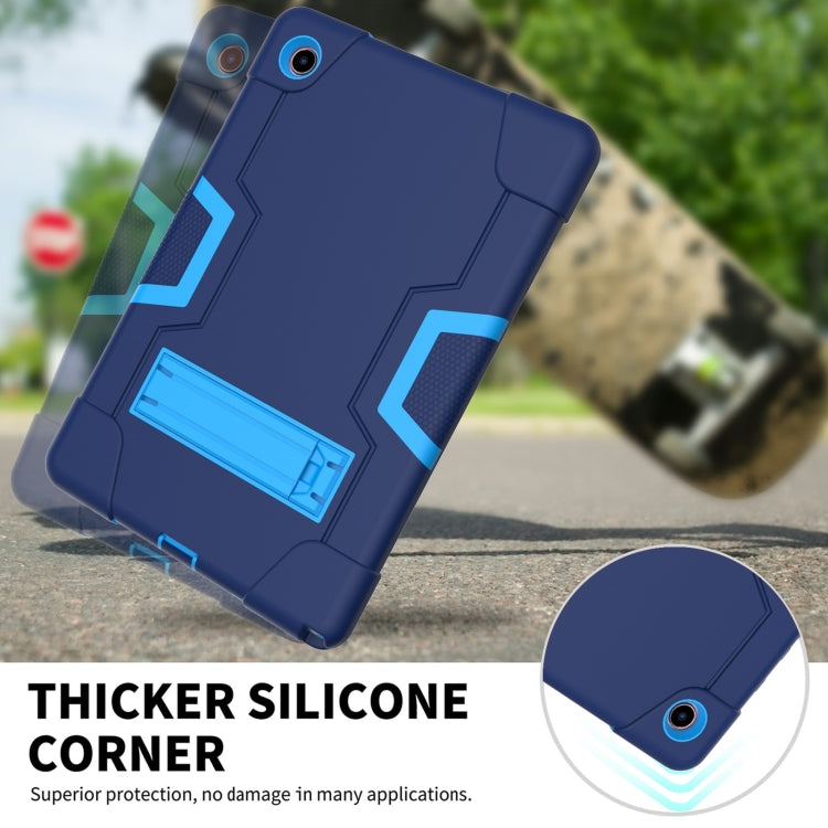 For Samsung Galaxy Tab A8 Contrast Color Robot Silicone Hybrid PC Tablet Case with Holder(Navy Blue Blue) by bashfashion