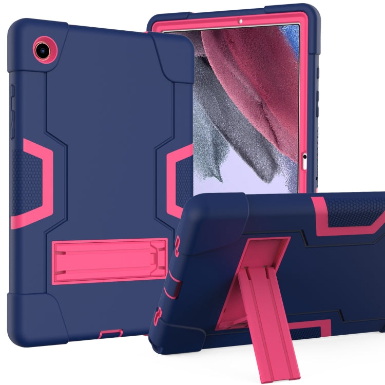 For Samsung Galaxy Tab A8 Contrast Color Robot Silicone Hybrid PC Tablet Case with Holder(Navy Blue Rose Red) by bashfashion
