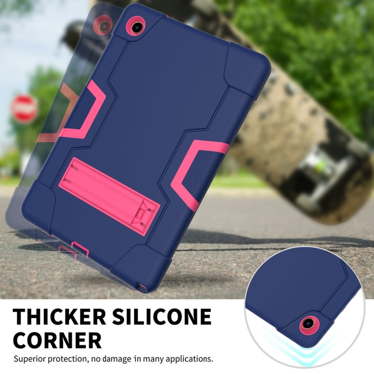 For Samsung Galaxy Tab A8 Contrast Color Robot Silicone Hybrid PC Tablet Case with Holder(Navy Blue Rose Red) by bashfashion