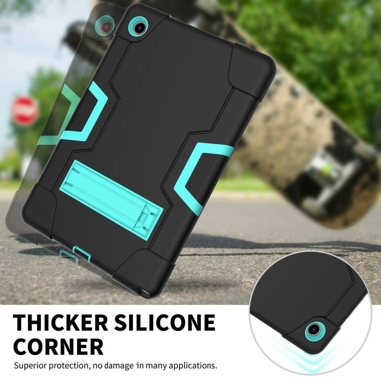 For Samsung Galaxy Tab A8 Contrast Color Robot Silicone Hybrid PC Tablet Case with Holder(Black Mint Green) by bashfashion