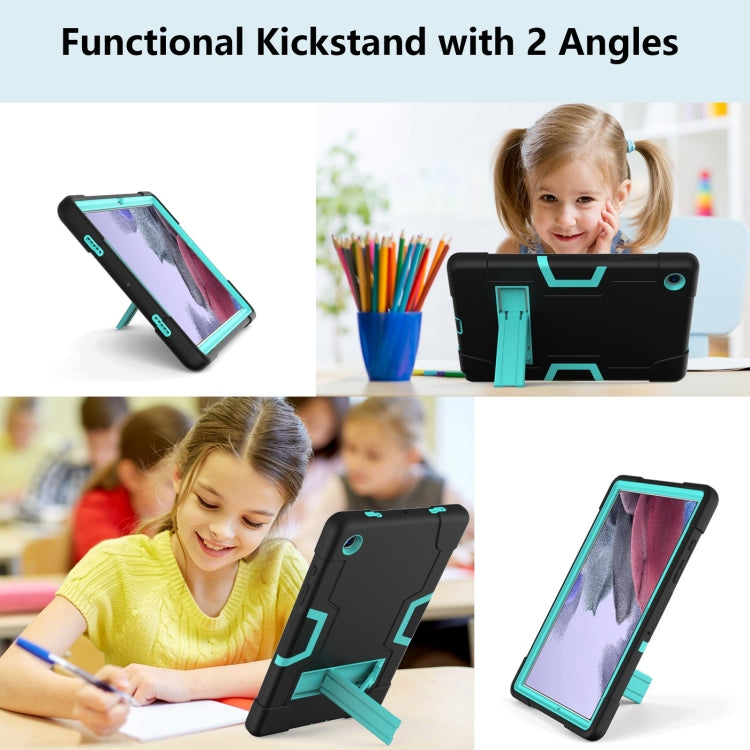 For Samsung Galaxy Tab A8 Contrast Color Robot Silicone Hybrid PC Tablet Case with Holder(Black Mint Green) by bashfashion