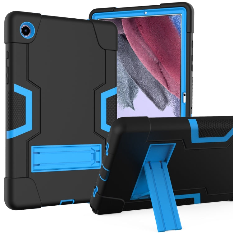 For Samsung Galaxy Tab A8 Contrast Color Robot Silicone Hybrid PC Tablet Case with Holder(Black Blue) by bashfashion