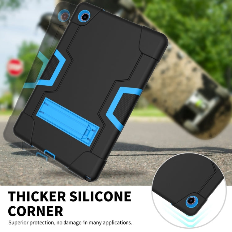 For Samsung Galaxy Tab A8 Contrast Color Robot Silicone Hybrid PC Tablet Case with Holder(Black Blue) by bashfashion