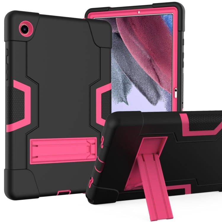 For Samsung Galaxy Tab A8 Contrast Color Robot Silicone Hybrid PC Tablet Case with Holder(Black Rose Red) by bashfashion