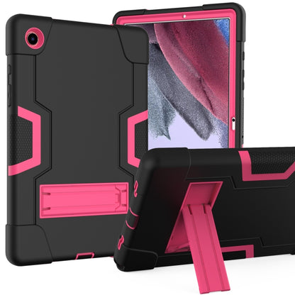 For Samsung Galaxy Tab A8 Contrast Color Robot Silicone Hybrid PC Tablet Case with Holder(Black Rose Red) by bashfashion