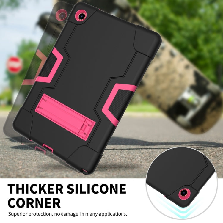 For Samsung Galaxy Tab A8 Contrast Color Robot Silicone Hybrid PC Tablet Case with Holder(Black Rose Red) by bashfashion