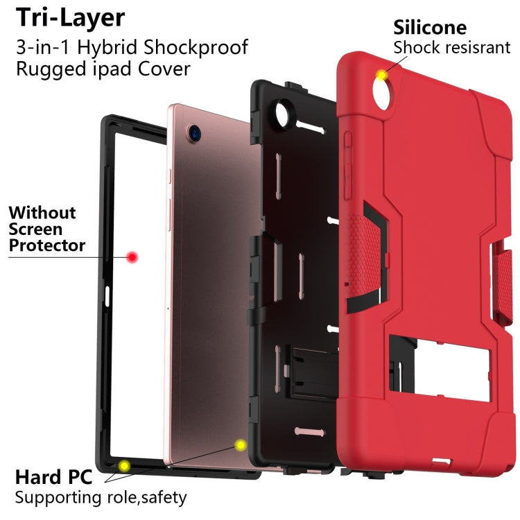 For Samsung Galaxy Tab A8 Contrast Color Robot Silicone Hybrid PC Tablet Case with Holder(Red Black) by bashfashion