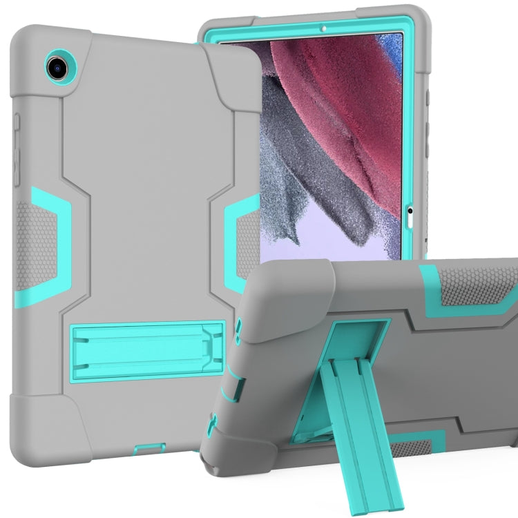 For Samsung Galaxy Tab A8 Contrast Color Robot Silicone Hybrid PC Tablet Case with Holder(Grey Mint Green) by bashfashion