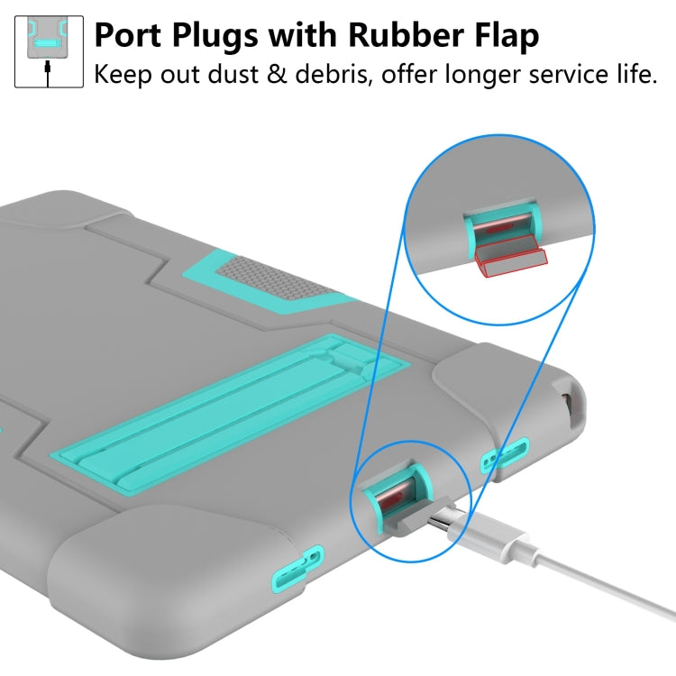 For Samsung Galaxy Tab A8 Contrast Color Robot Silicone Hybrid PC Tablet Case with Holder(Grey Mint Green) by bashfashion