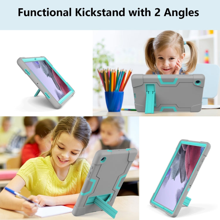 For Samsung Galaxy Tab A8 Contrast Color Robot Silicone Hybrid PC Tablet Case with Holder(Grey Mint Green) by bashfashion