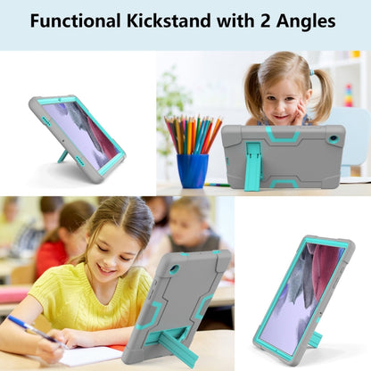 For Samsung Galaxy Tab A8 Contrast Color Robot Silicone Hybrid PC Tablet Case with Holder(Grey Mint Green) by bashfashion