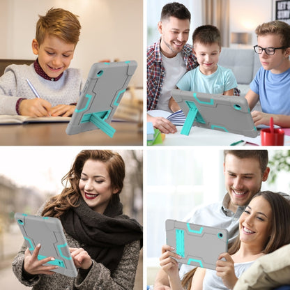 For Samsung Galaxy Tab A8 Contrast Color Robot Silicone Hybrid PC Tablet Case with Holder(Grey Mint Green) by bashfashion