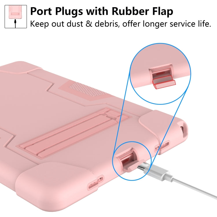 For Samsung Galaxy Tab A8 Contrast Color Robot Silicone Hybrid PC Tablet Case with Holder(Rose Gold) by bashfashion