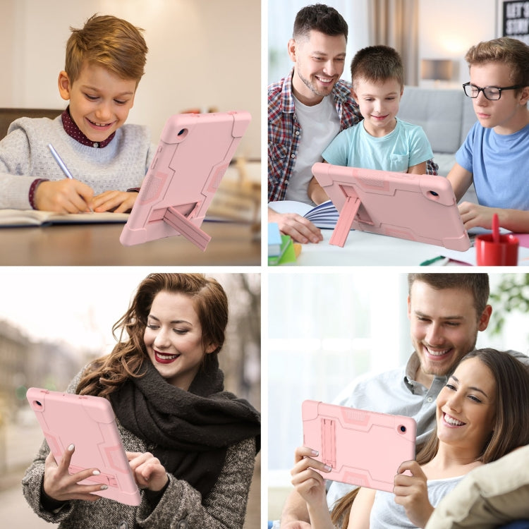 For Samsung Galaxy Tab A8 Contrast Color Robot Silicone Hybrid PC Tablet Case with Holder(Rose Gold) by bashfashion