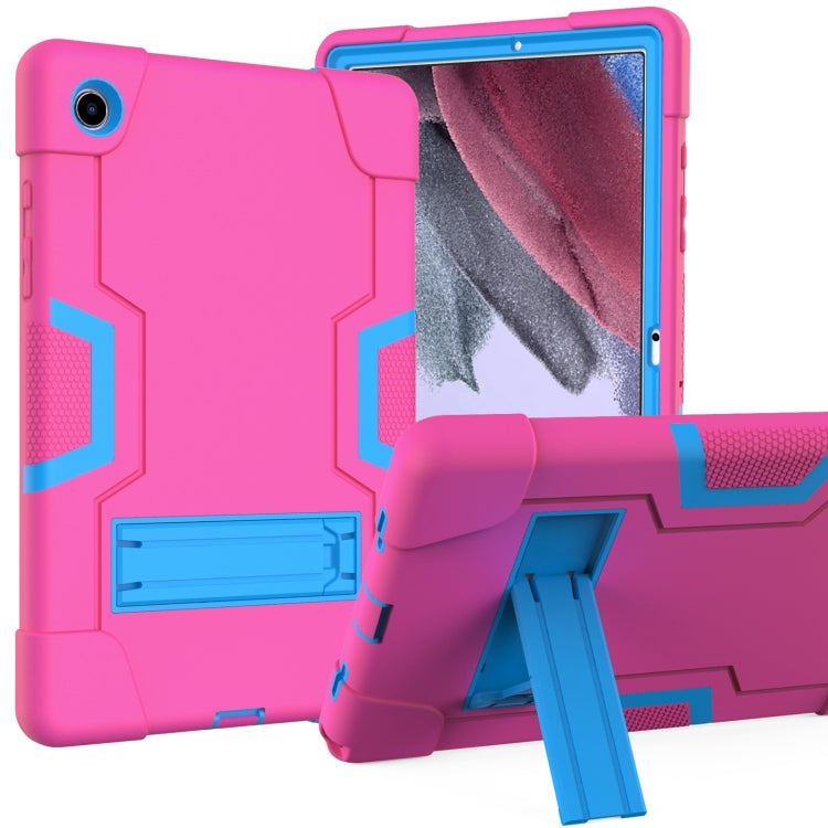 For Samsung Galaxy Tab A8 Contrast Color Robot Silicone Hybrid PC Tablet Case with Holder(Rose Red Blue) by bashfashion