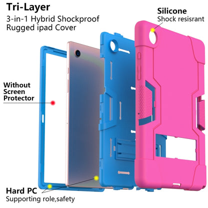 For Samsung Galaxy Tab A8 Contrast Color Robot Silicone Hybrid PC Tablet Case with Holder(Rose Red Blue) by bashfashion