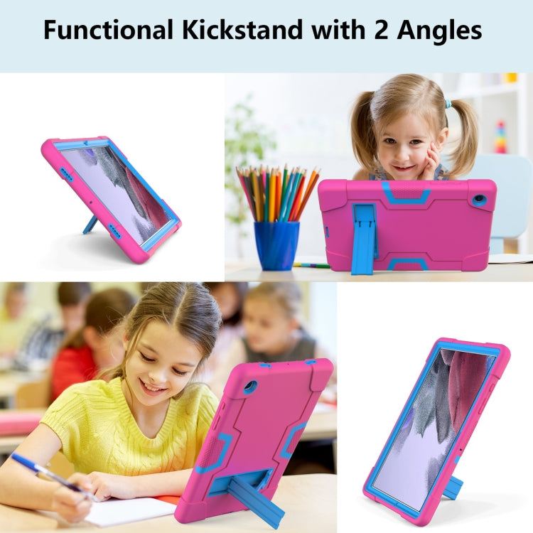 For Samsung Galaxy Tab A8 Contrast Color Robot Silicone Hybrid PC Tablet Case with Holder(Rose Red Blue) by bashfashion