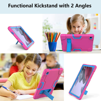 For Samsung Galaxy Tab A8 Contrast Color Robot Silicone Hybrid PC Tablet Case with Holder(Rose Red Blue) by bashfashion