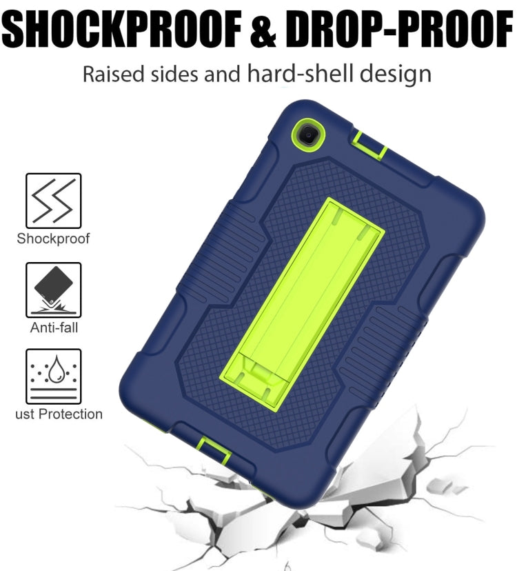 For Samsung Galaxy A 8.4 T307 Contrast Color Robot B2 Silicone Hybrid PC Tablet Case with Holder(Navy Blue Yellow Green) by bashfashion