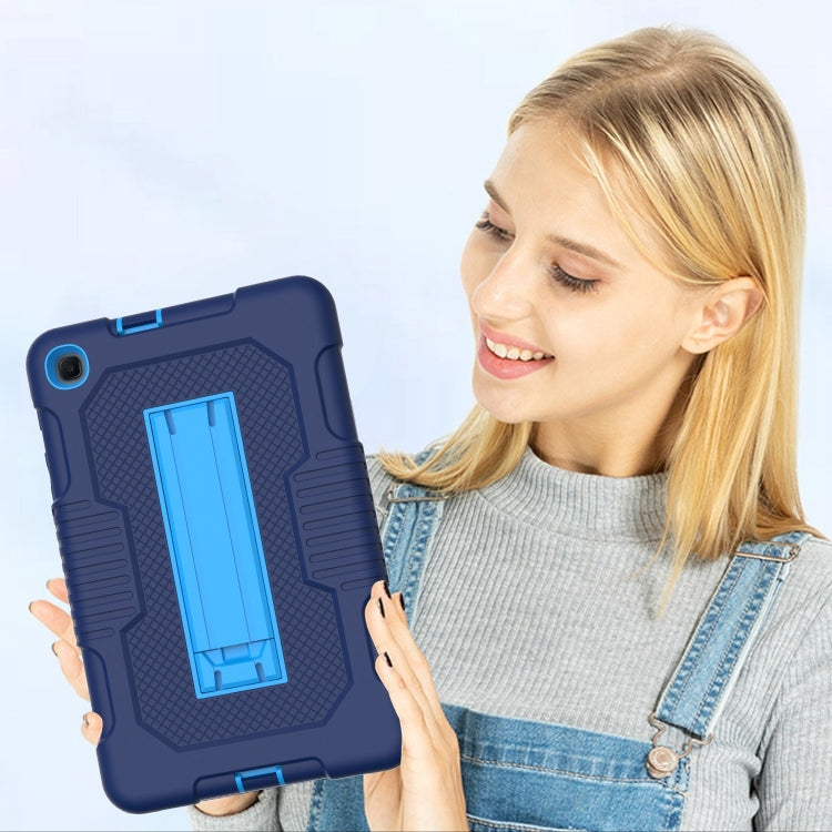 For Samsung Galaxy A 8.4 T307 Contrast Color Robot B2 Silicone Hybrid PC Tablet Case with Holder(Navy Blue) by bashfashion