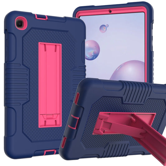 For Samsung Galaxy A 8.4 T307 Contrast Color Robot B2 Silicone Hybrid PC Tablet Case with Holder(Navy Blue Rose) by bashfashion