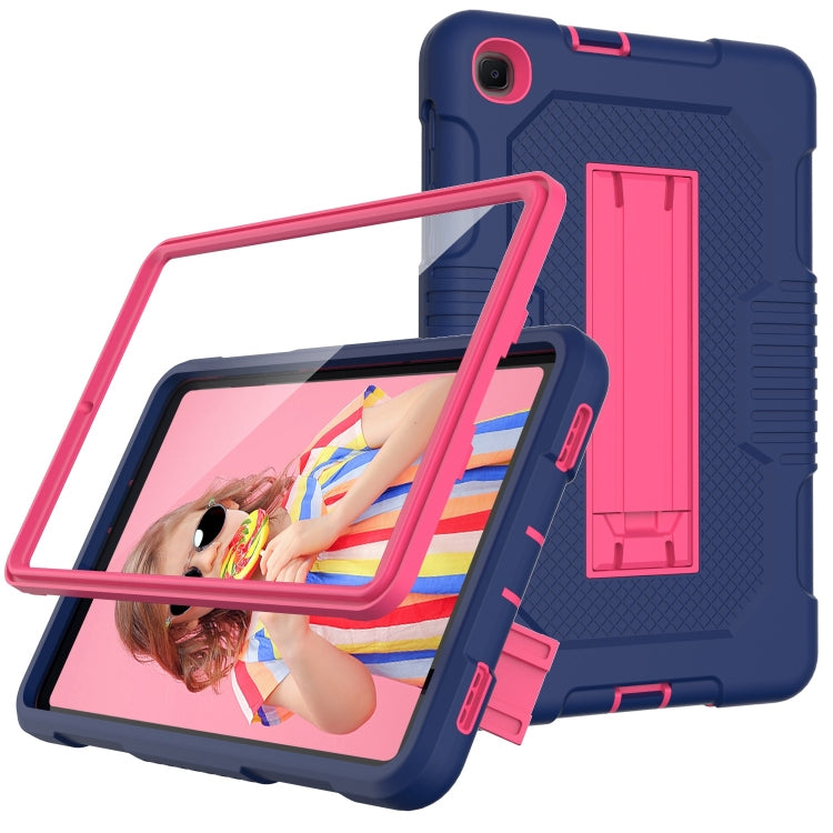 For Samsung Galaxy A 8.4 T307 Contrast Color Robot B2 Silicone Hybrid PC Tablet Case with Holder(Navy Blue Rose) by bashfashion