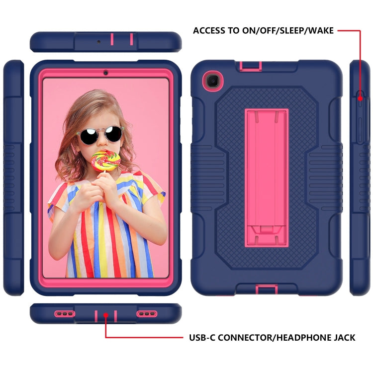 For Samsung Galaxy A 8.4 T307 Contrast Color Robot B2 Silicone Hybrid PC Tablet Case with Holder(Navy Blue Rose) by bashfashion