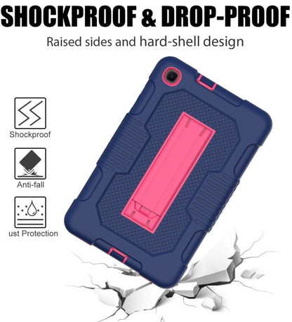 For Samsung Galaxy A 8.4 T307 Contrast Color Robot B2 Silicone Hybrid PC Tablet Case with Holder(Navy Blue Rose) by bashfashion