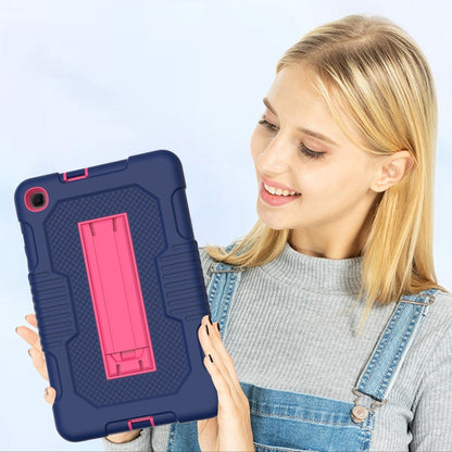 For Samsung Galaxy A 8.4 T307 Contrast Color Robot B2 Silicone Hybrid PC Tablet Case with Holder(Navy Blue Rose) by bashfashion