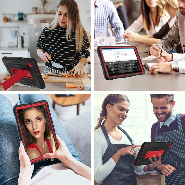 For Samsung Galaxy A 8.4 T307 Contrast Color Robot B2 Silicone Hybrid PC Tablet Case with Holder(Black Red) by bashfashion