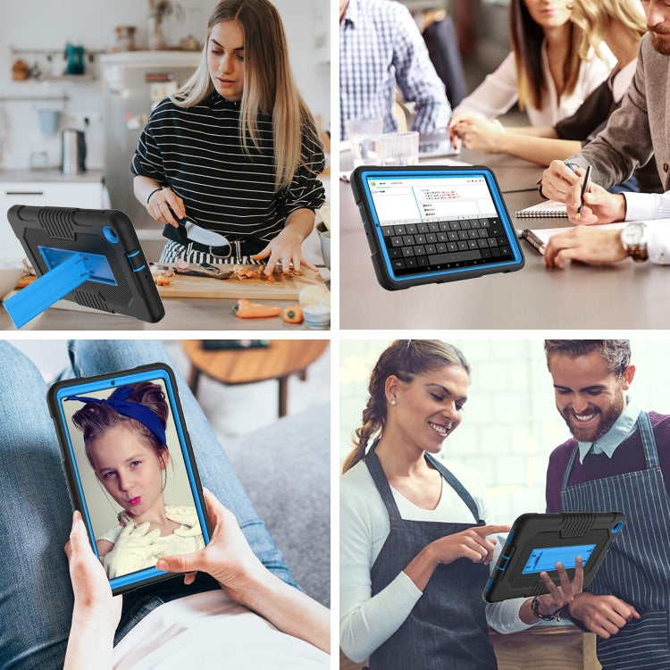 For Samsung Galaxy A 8.4 T307 Contrast Color Robot B2 Silicone Hybrid PC Tablet Case with Holder(Black Blue) by bashfashion