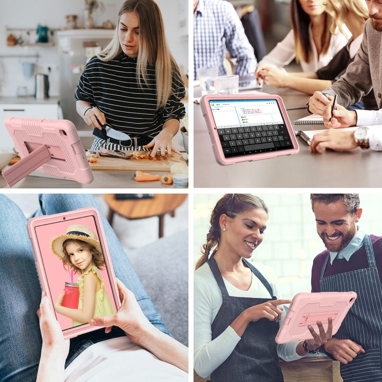 For Samsung Galaxy A 8.4 T307 Contrast Color Robot B2 Silicone Hybrid PC Tablet Case with Holder(Rose Gold) by bashfashion