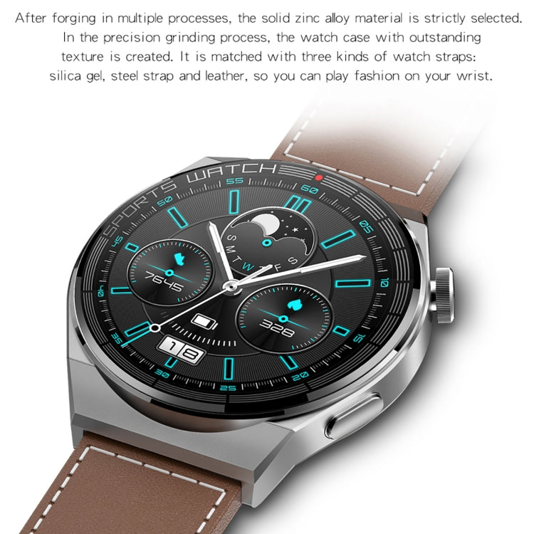 KT62 1.36 inch TFT Round Screen Smart Watch Supports Bluetooth Call/Blood Oxygen Monitoring, Strap:Leather Strap(Silver) by bashfashion