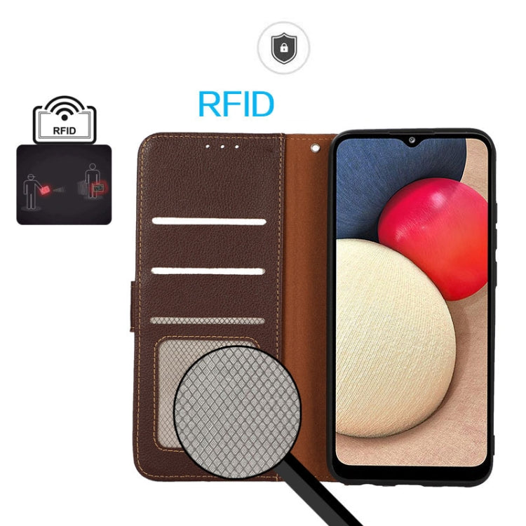 For iPhone 16e KHAZNEH Litchi Texture Leather RFID Phone Case(Brown) by bashfashion