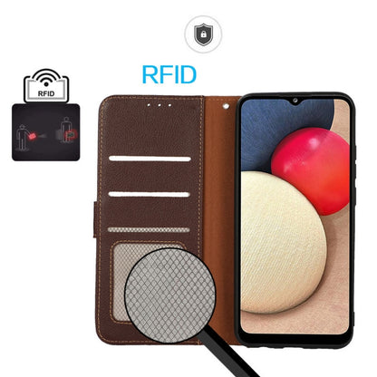 For iPhone 16e KHAZNEH Litchi Texture Leather RFID Phone Case(Brown) by bashfashion