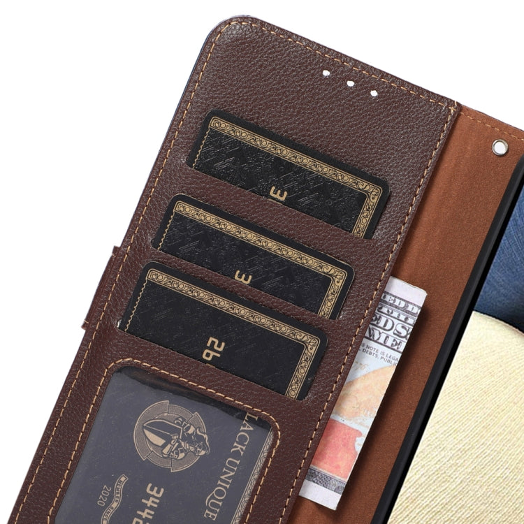 For iPhone 16e KHAZNEH Litchi Texture Leather RFID Phone Case(Brown) by bashfashion