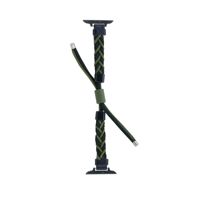 Silicone Bean Braided Cord Nylon Watch Band For Apple Watch 8 45mm(Black Green) by bashfashion