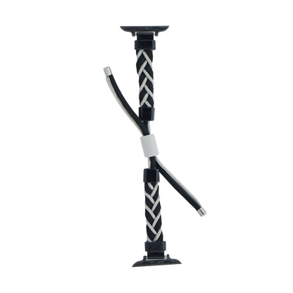 Silicone Bean Braided Cord Nylon Watch Band For Apple Watch 7 41mm(Black Grey) by bashfashion