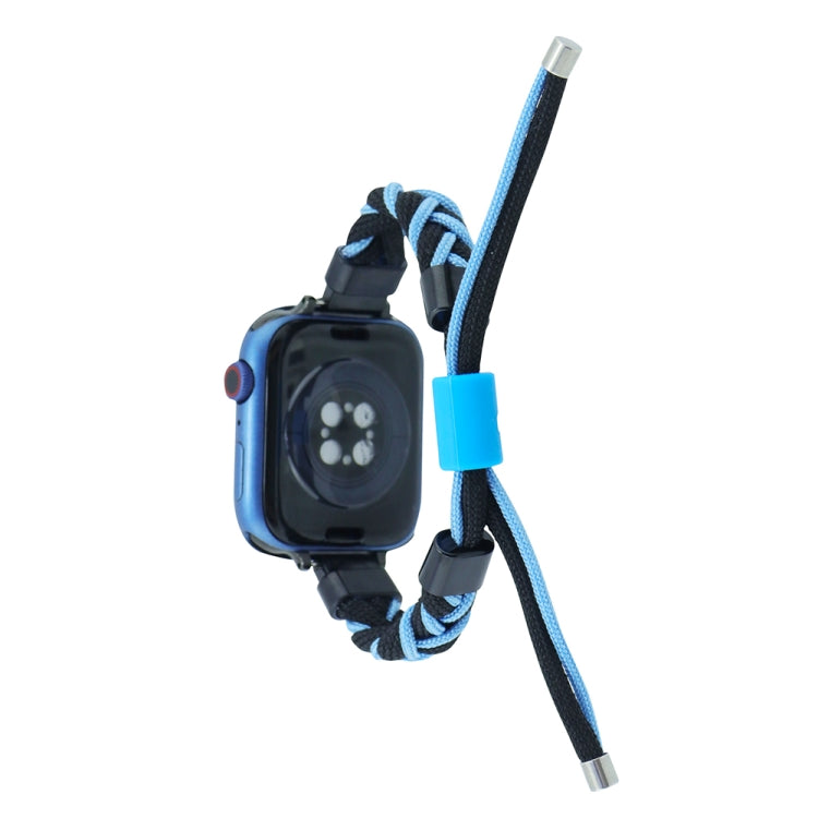 Silicone Bean Braided Cord Nylon Watch Band For Apple Watch 7 41mm(Black Blue) by bashfashion