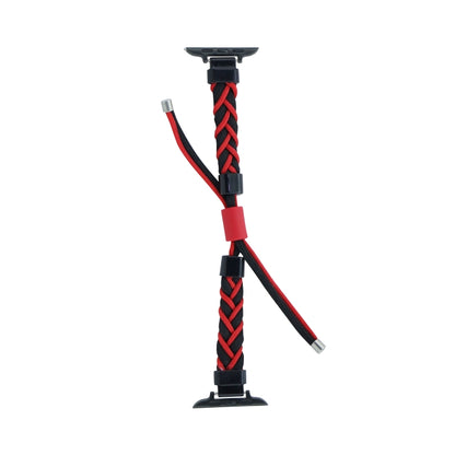 Silicone Bean Braided Cord Nylon Watch Band For Apple Watch 7 45mm(Black Red) by bashfashion